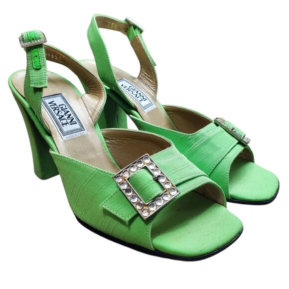 Vintage Gianni Versace Spring 1996 Runway Green Crystal Heels - 5.5 - Picture 1 of 10